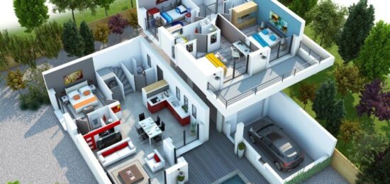 Plan de maison Surface terrain 96 m2 - 6 pièces - 3  chambres -  sans garage 