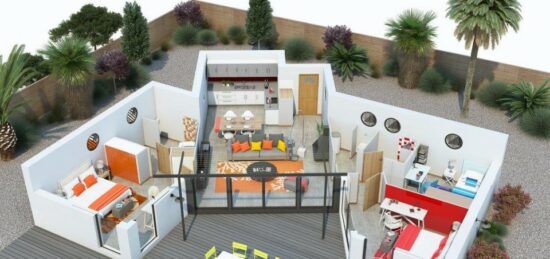 Plan de maison Surface terrain 100 m2 - 5 pièces - 3  chambres -  sans garage 