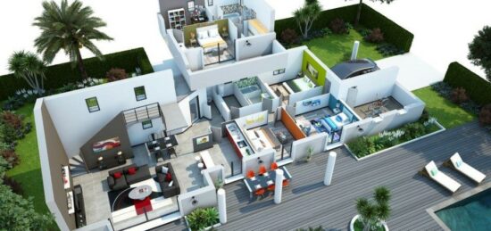 Plan de maison Surface terrain 155 m2 - 8 pièces - 5  chambres -  avec garage 