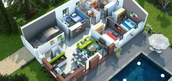 Plan de maison Surface terrain 89 m2 - 6 pièces - 4  chambres -  avec garage 