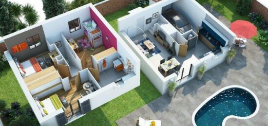 Plan de maison Surface terrain 75 m2 - 3 pièces - 5  chambres -  avec garage 