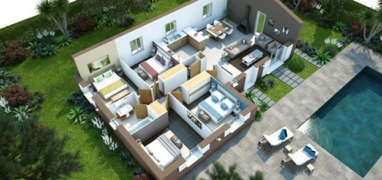 Plan de maison Surface terrain 75 m2 - 2 pièces - 2  chambres -  sans garage 