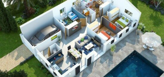 Plan de maison Surface terrain 70 m2 - 3 pièces - 4  chambres -  sans garage 