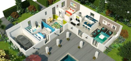 Plan de maison Surface terrain 75 m2 - 2 pièces - 2  chambres -  sans garage 