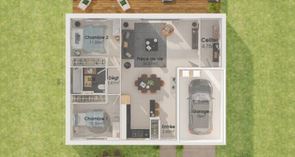 Plain-pied GI 2 ch _ GARAGE SUITE PARENTALE 32182-4586modele720210611ZoeHi.jpeg - PCA Maisons