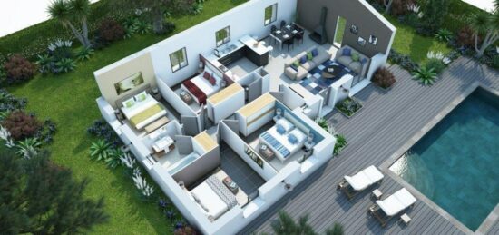 Plan de maison Surface terrain 75 m2 - 2 pièces - 3  chambres -  sans garage 
