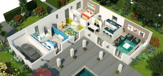 Plan de maison Surface terrain 87 m2 - 3 pièces - 3  chambres -  avec garage 