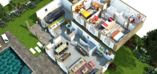 Plan de maison Surface terrain 130 m2 - 4 pièces - 6  chambres -  sans garage 