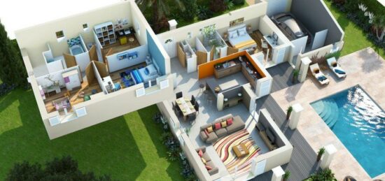 Plan de maison Surface terrain 129 m2 - 7 pièces - 4  chambres -  sans garage 